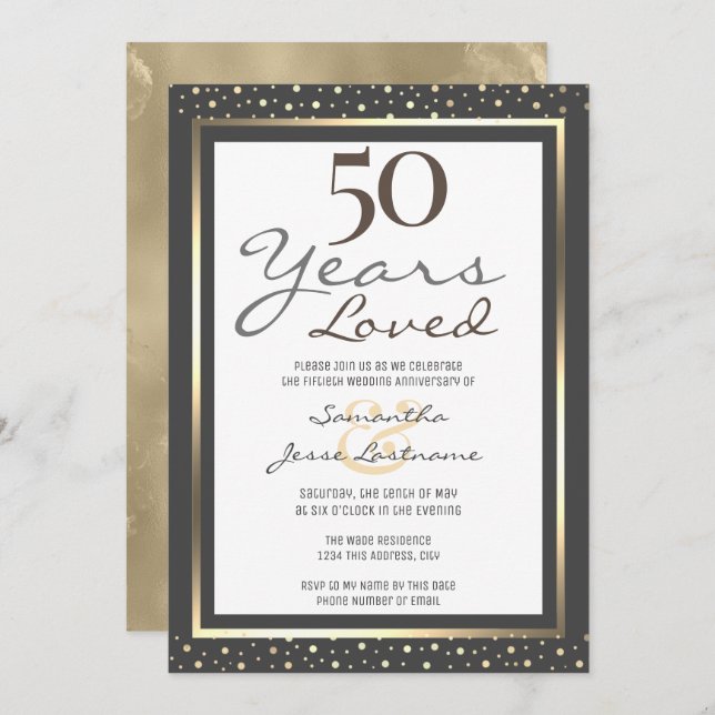 50th Wedding Anniversary Elegant Gold Invitation (Front/Back)