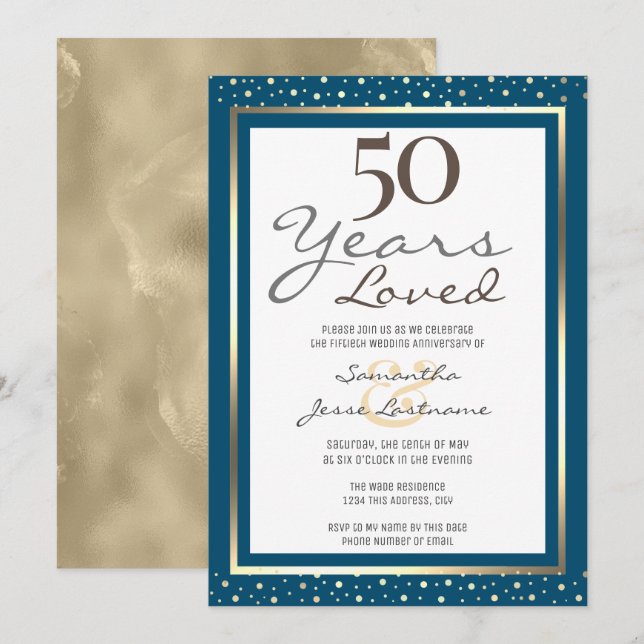 50th Wedding Anniversary Elegant Gold Invitation (Front/Back)