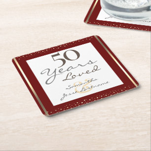 50th Wedding Anniversary Elegant Gold  Square Pape Square Paper Coaster