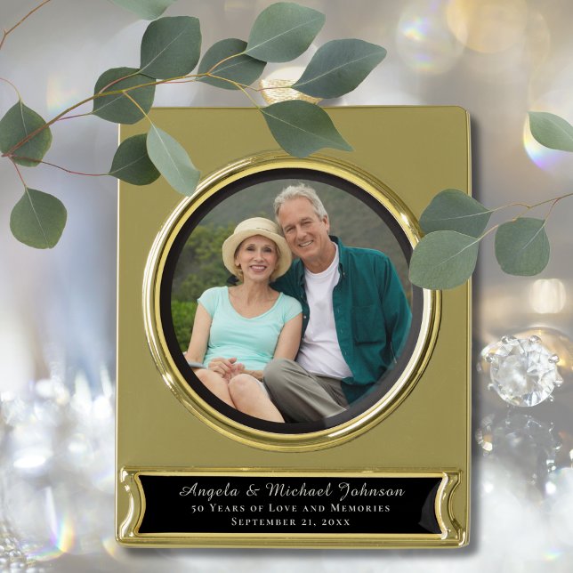 50th Wedding Anniversary Elegant Keepsake Picture Gold Plated Banner Ornament (Creator Uploaded)