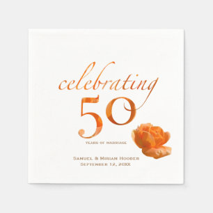 50th wedding anniversary elegant peach roses name napkin