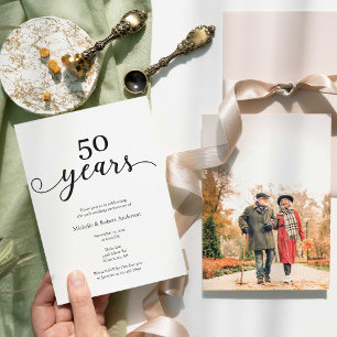 50th wedding Anniversary Elegant Photo Minimalist Invitation