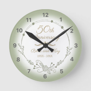 50th Wedding Anniversary Elegant Round Clock