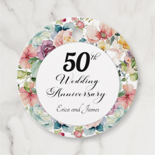 50th Wedding Anniversary Elegant Script Floral Favour Tags