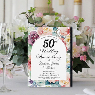 50th Wedding Anniversary Elegant Script Floral Invitation