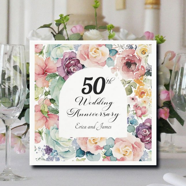 50th Wedding Anniversary Elegant Script Floral Napkin (Creator Uploaded)