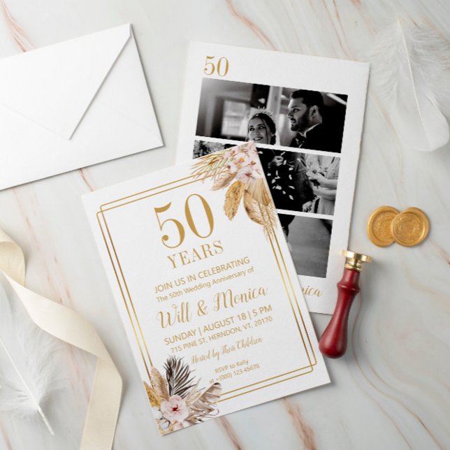 50th Wedding Anniversary Elegant Vintage Floral Invitation (Creator Uploaded)