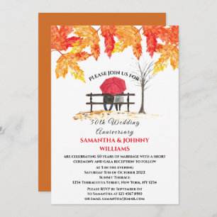 50th Wedding Anniversary Fall Autumn Orange Leaves Invitation