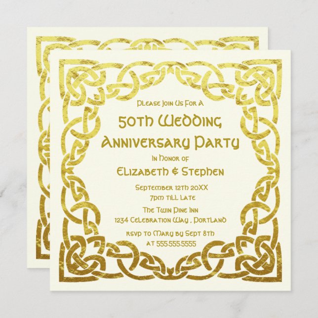 50th Wedding Anniversary Faux Gold Celtic Knot Inv Invitation (Front/Back)
