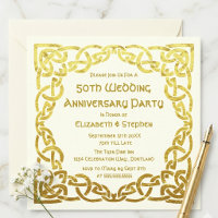 50th Wedding Anniversary Faux Gold Celtic Knot Inv