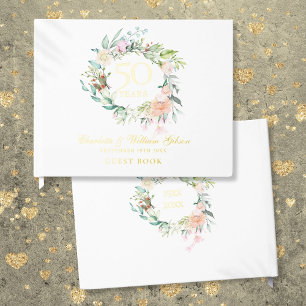 50th Wedding Anniversary Floral Garland Guest Book
