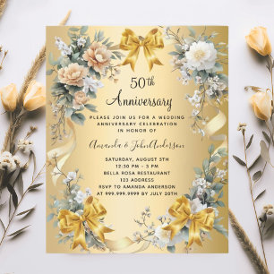50th wedding anniversary floral gold invitation