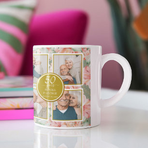 50th Wedding Anniversary Floral Gold Photo Coffee Mug