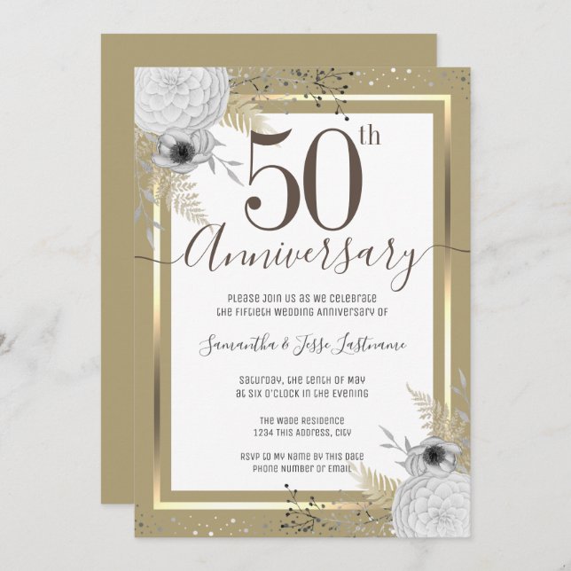 50th Wedding Anniversary Floral  Invitation (Front/Back)