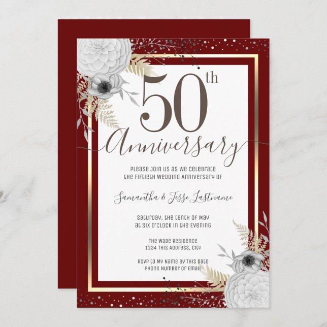 50th Wedding Anniversary Floral  Invitation (Front/Back)