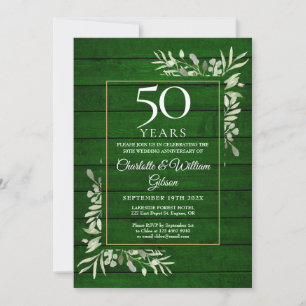 50th Wedding Anniversary Floral Rustic Green Wood Invitation