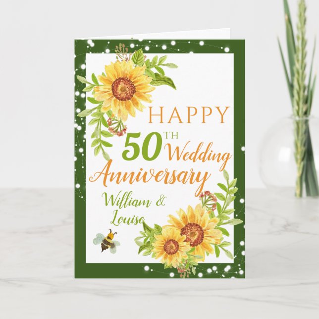 50th Wedding Anniversary Floral Sunflower  Card (Front)