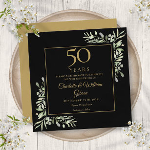 50th Wedding Anniversary Foliage Black Gold Square Save The Date