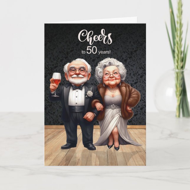 50th Wedding Anniversary Funny Old Couple Cheers Card (Front)