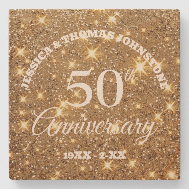 50th Wedding Anniversary Gift Personalised Stone Coaster (Front)