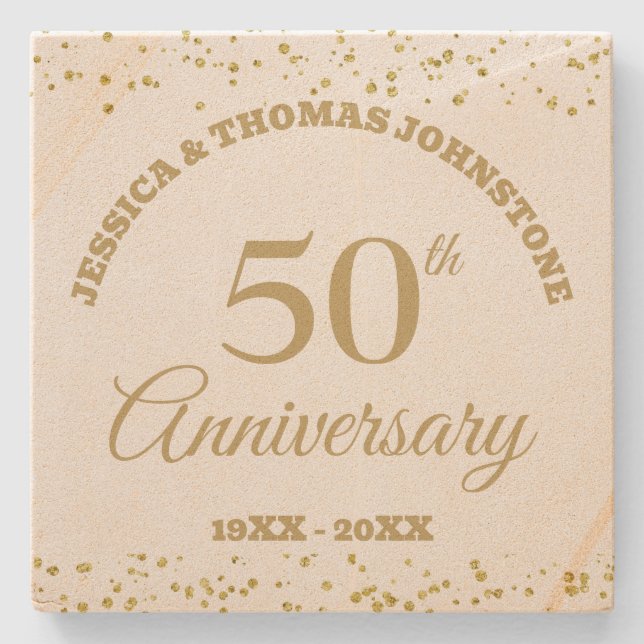 50th Wedding Anniversary Gift Personalised Stone Coaster (Front)