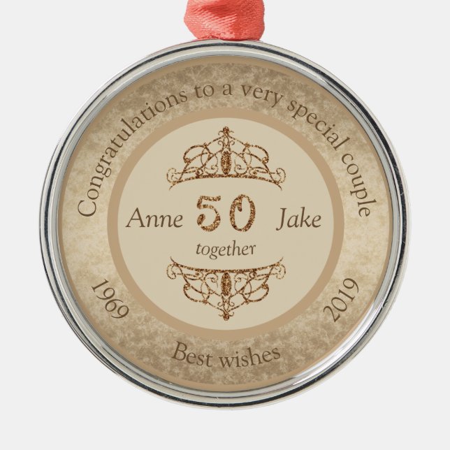 50th Wedding Anniversary Gifts for Couples Congrat Metal Ornament (Front)