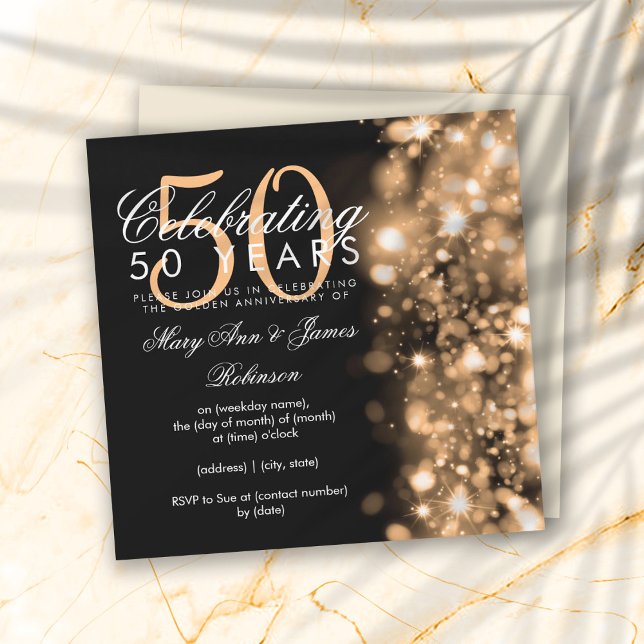50th Wedding Anniversary Glam Sparkles Gold  Invitation (Creator Uploaded)