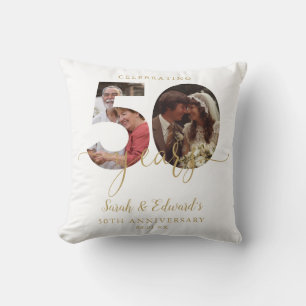 50th Wedding Anniversary Gold 2 Photo Cushion