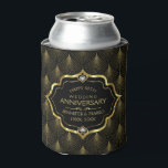 50th Wedding Anniversary & Gold Art Deco Pattern Can Cooler<br><div class="desc">Elegant gold tones art deco geometric pattern with a black background. Customizable text for the 50th wedding anniversary template.</div>