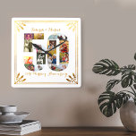 50th Wedding Anniversary  Gold Art Deco Photo<br><div class="desc">Create your own unique 50th Wedding Anniversary wall clock with some of your favorite photos from the last 50 years. This elegant white and gold design features a number 50 shaped photo collage with an art deco style frame and ornate script typography. The photo collage holds square, landscape and portrait...</div>