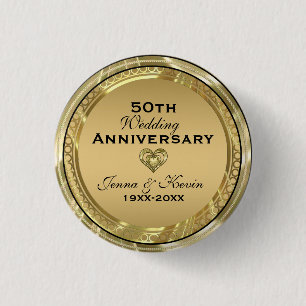 50th Wedding Anniversary Gold& Black 3 Cm Round Badge