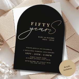 50th Wedding Anniversary Gold Black Acrylic Invitations