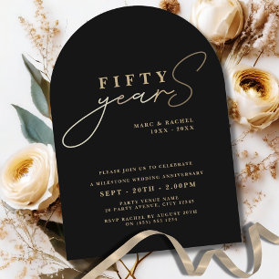 50th Wedding Anniversary Gold Black Arch Invitation