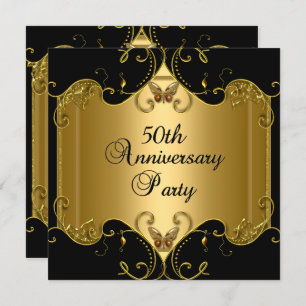 50th Wedding Anniversary Gold Black Butterfly Invitation
