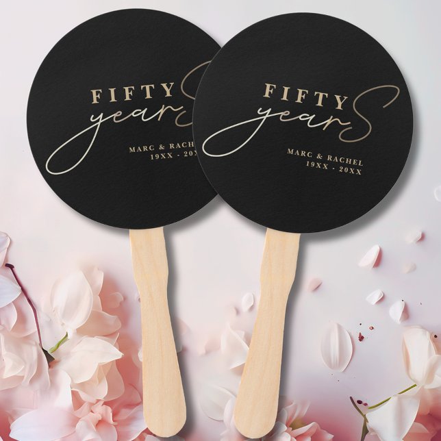 50th Wedding Anniversary Gold Black Hand Fan (Creator Uploaded)
