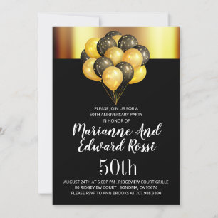 50th Wedding Anniversary Gold Black Invitation