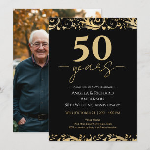 50th Wedding Anniversary Gold Black Invitation