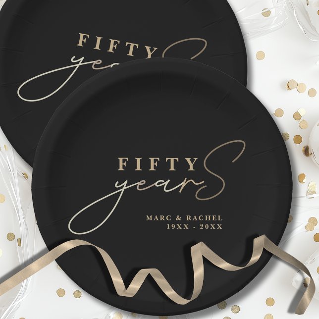 50th Wedding Anniversary Gold Black Paper Plate (Creator Uploaded)