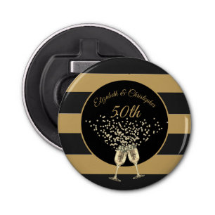 50th Wedding Anniversary Gold Black Stripe Elegant Bottle Opener