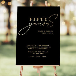 50th Wedding Anniversary Gold Black Welcome Sign