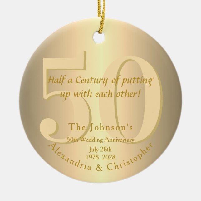50th Wedding Anniversary Gold Ceramic Ornament (Front)