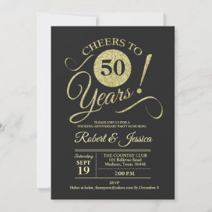 50th Wedding Anniversary Gold Chalkboard Pattern Invitation