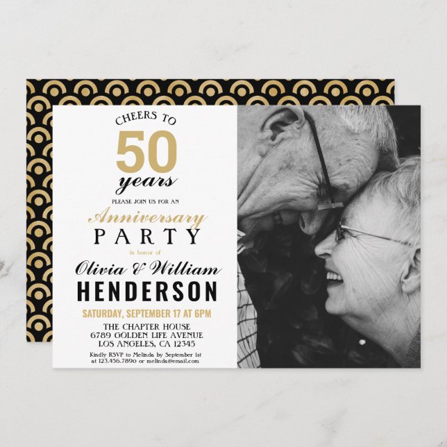50th Wedding Anniversary | Gold Cheers to 50 Years Invitation (Front/Back)