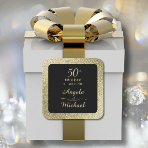 50th Wedding Anniversary Gold Chic Glitter Elegant Square Sticker