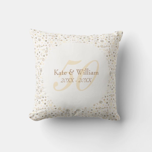 50th Wedding Anniversary Gold Confetti Cushion (Front)