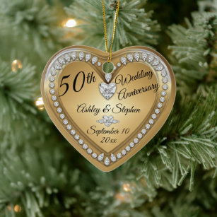 50th Wedding Anniversary Gold Diamonds Keepsake Ceramic Ornament
