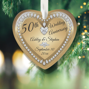 50th Wedding Anniversary Gold Diamonds Keepsake Ornament