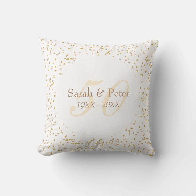 50th Wedding Anniversary Gold Dust Confetti Cushion (Front)