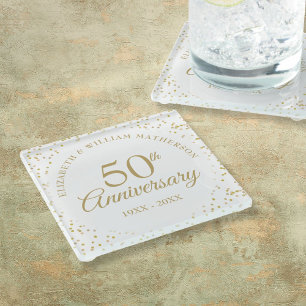 50th Wedding Anniversary Gold Dust Confetti Glass Coaster