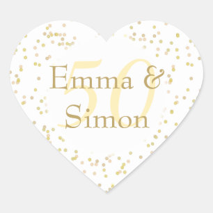 50th Wedding Anniversary Gold Dust Confetti Heart Sticker